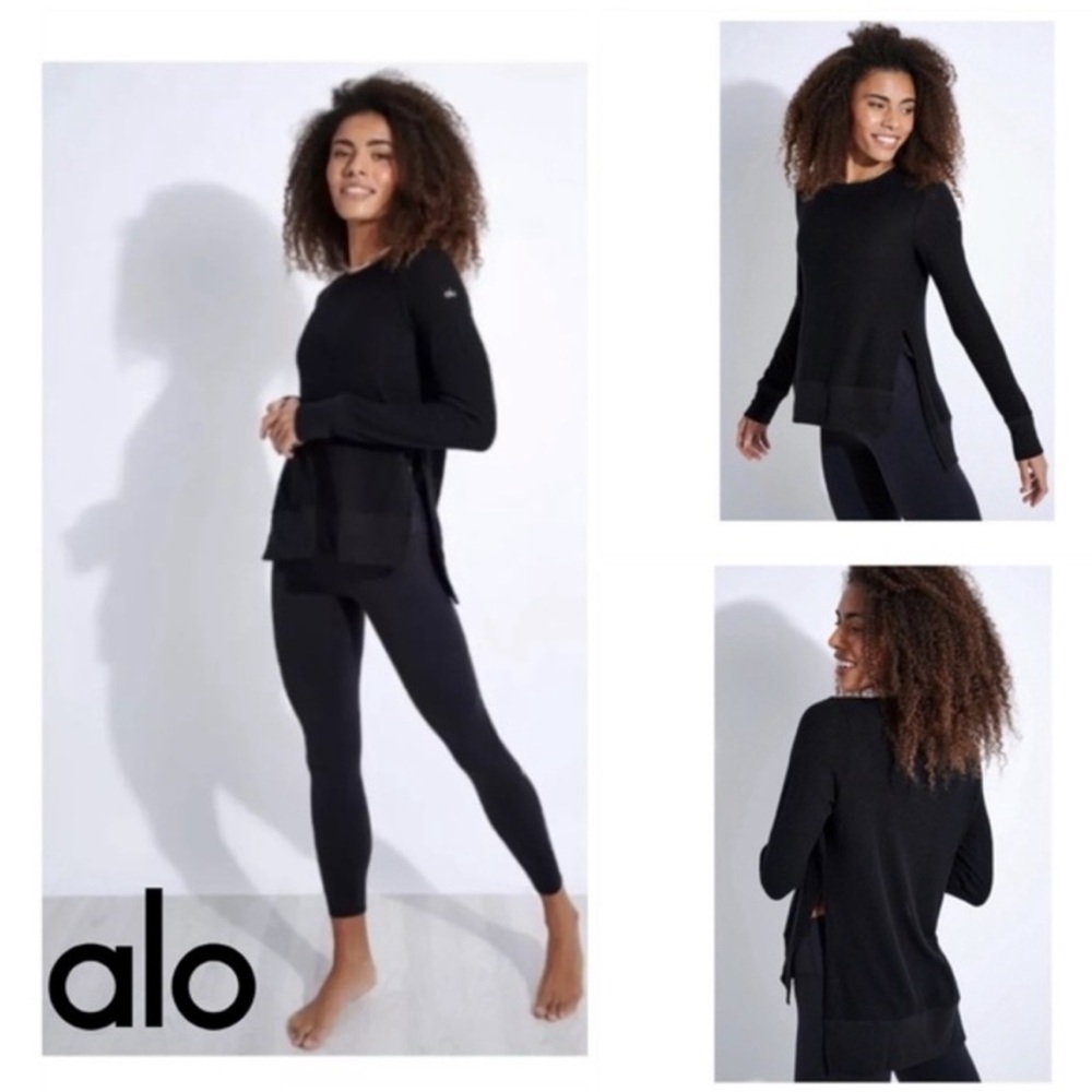 Alo Yoga Glimpse Long Sleeve Side Slit Top, Black